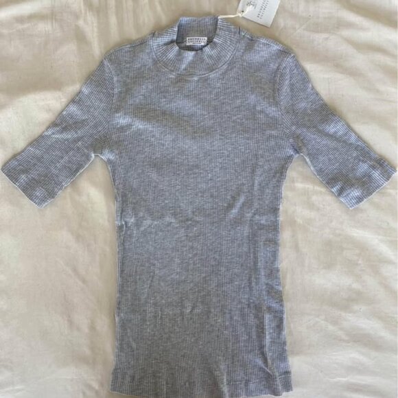 Brunello Cucinelli Cotton ribbed mock neck tshirt with monili - NWT - Picture 2 of 5